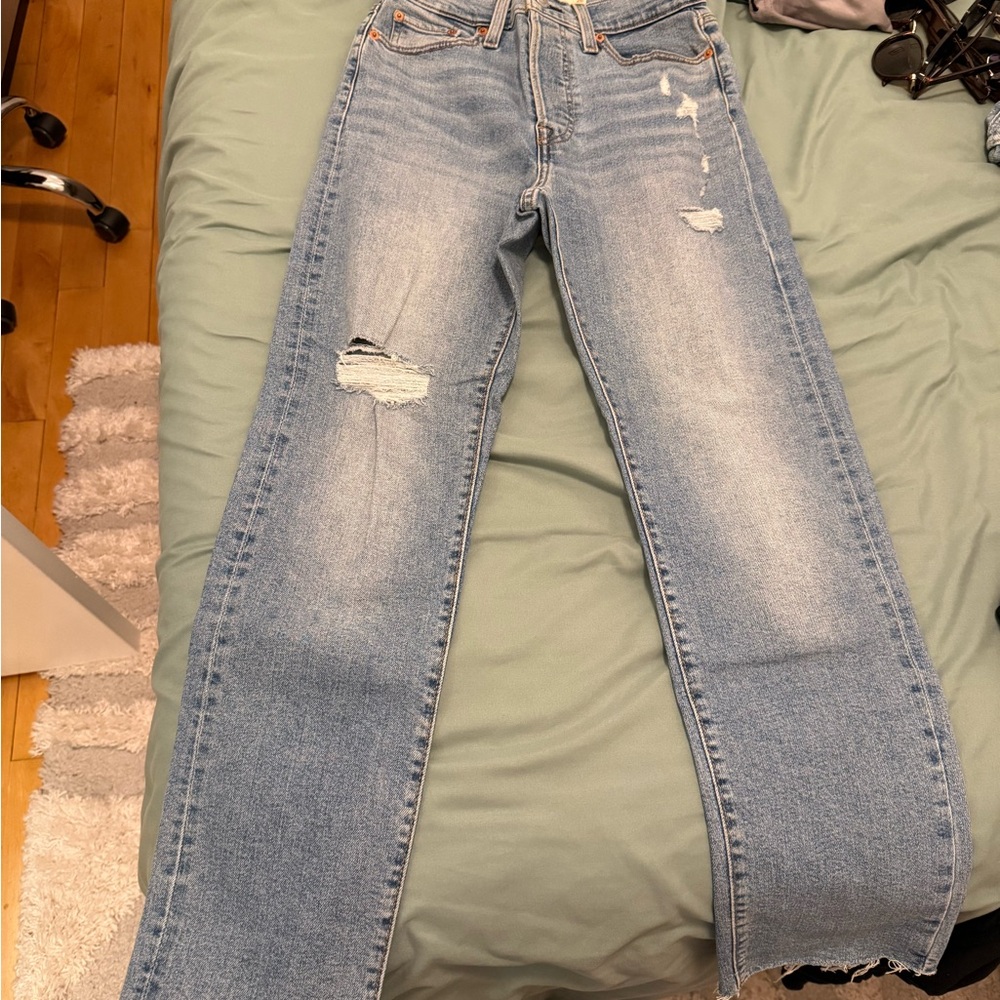 Levi's Light Blue Distressed Straight Leg Jeans
